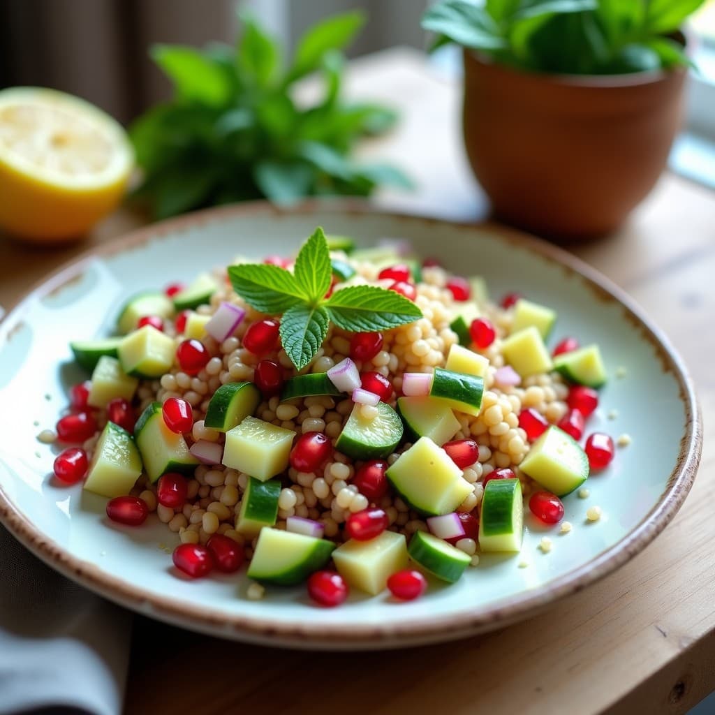 Ensalada de Mijo con Pepino, Mentas y Granadas: Receta Libanesa Fresca y Sin Gluten