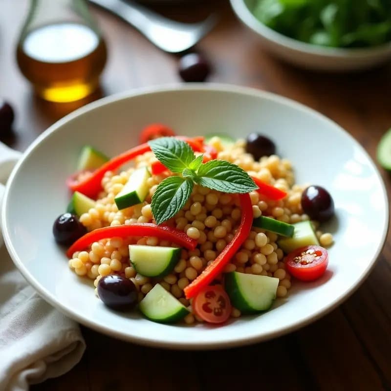 Ensalada de Mijo con Pimiento Asado y Aceitunas Kalamata: Receta Griega Sin Gluten en 10 Minutos