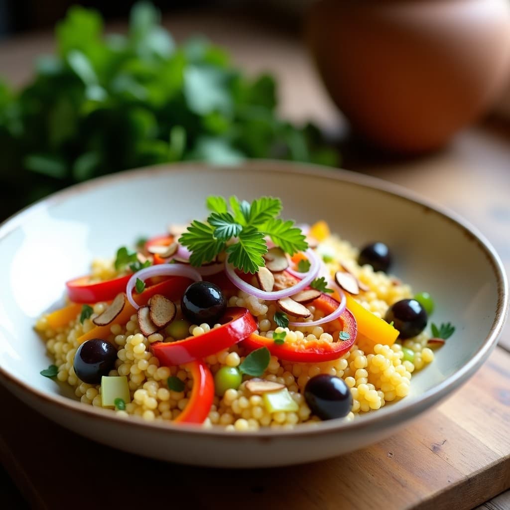Ensalada de Mijo con Pimientos Asados y Aceitunas Kalamata: Receta Griega Alta en Fibra