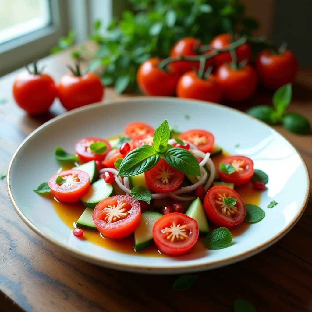 Ensalada de Mijtomate y Pepino con Vinagreta de Sumac: Receta Libanesa Fresca