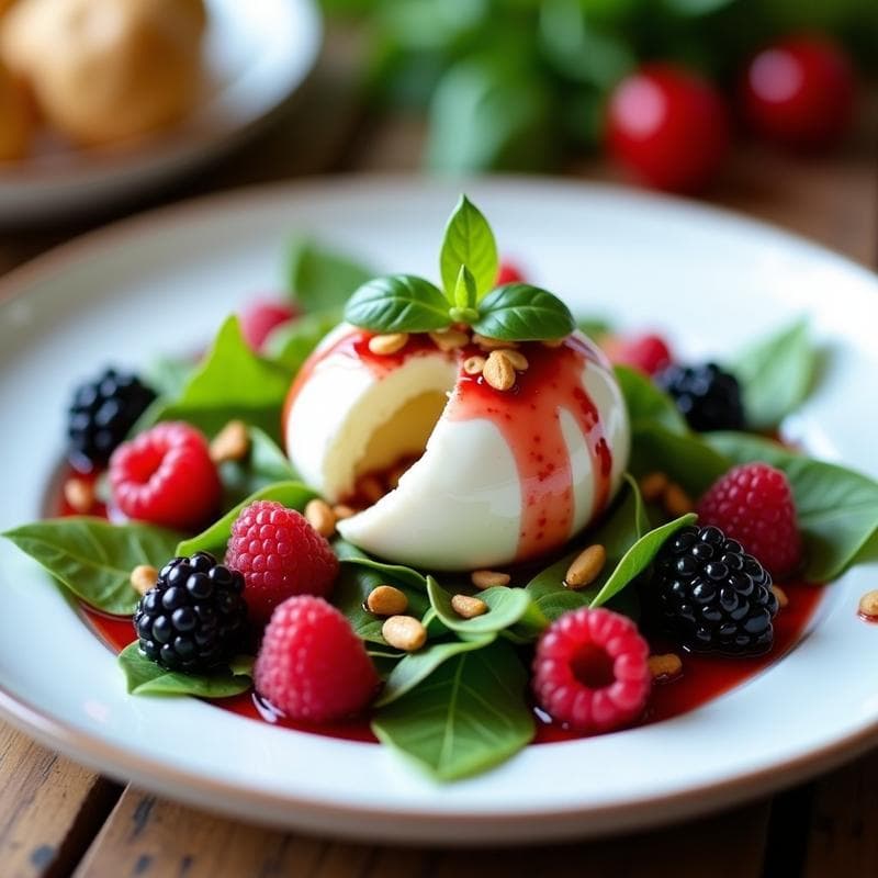 Ensalada de Mora y Queso de Burrata con Vinagreta de Frambuesa: Receta Italiana Gourmet