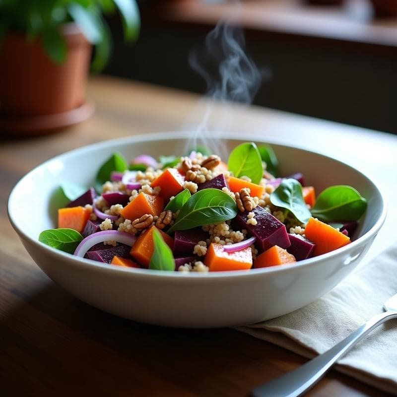 Ensalada Morada de Boniato y Quinoa al Horno: Receta Vegana Alta en Hierro en 30 Minutos