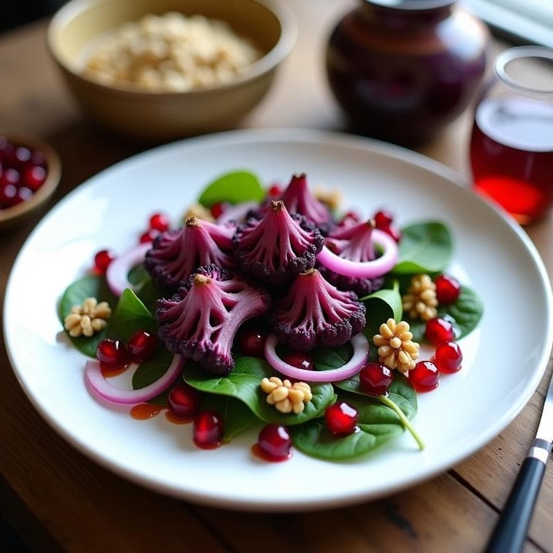 Ensalada Morada de Coliflor Asada y Granada: Receta Antioxidante y Sin Gluten en 20 Minutos