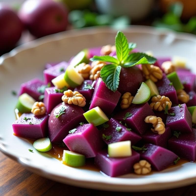 Ensalada Morada de Papa y Camote con Vinagreta de Miel y Mostaza: Receta Alta en Antioxidantes y Sin Gluten