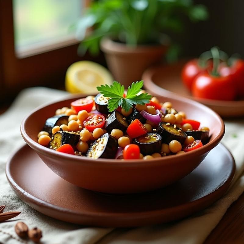 Ensalada Moruna con Berenjena Ahumada: Receta en Airfryer con Sabores del Norte de África