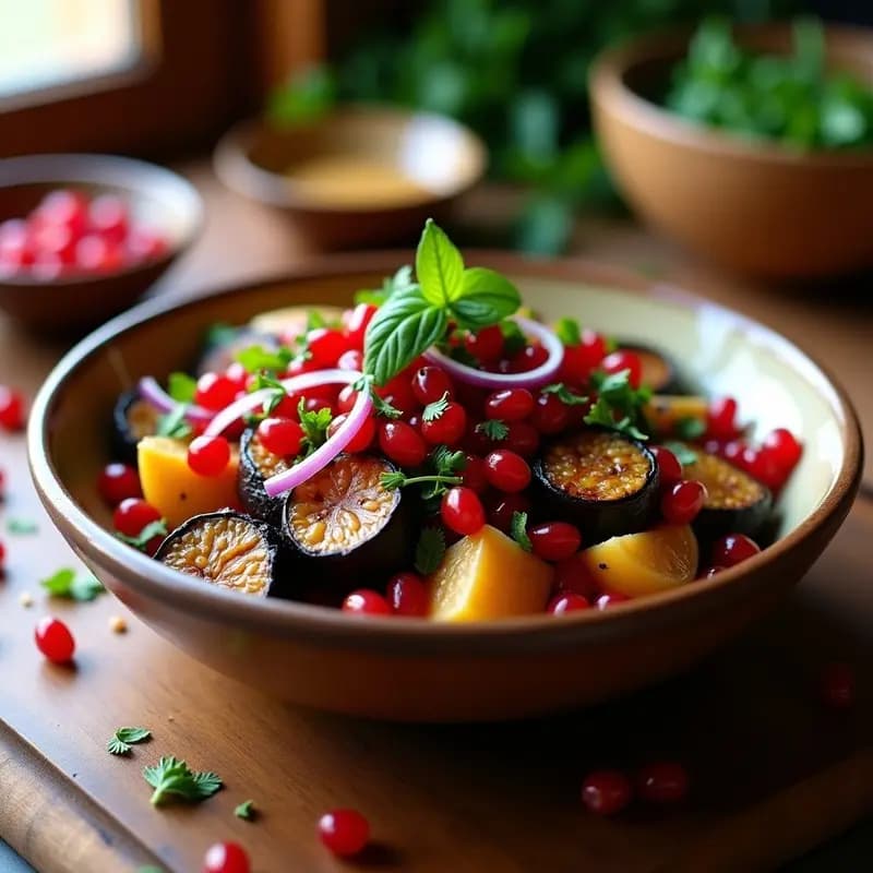 Ensalada Moruna de Berenjena Ahumada y Granada: Receta Árabe Rápida y Sin Gluten