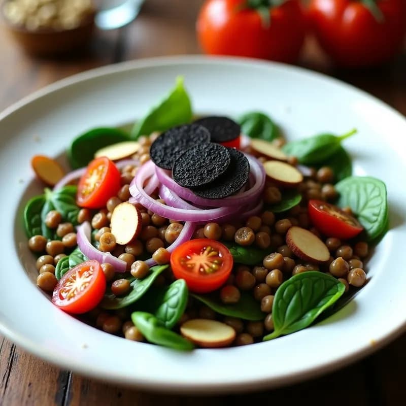 Ensalada Moruna de Lentejas y Espinacas: Receta con Trufa Negra y Toque Árabe en 20 Minutos