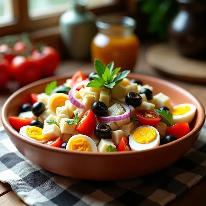 Ensalada murciana con huevo duro y bacalao: Plato completo sin lácteos