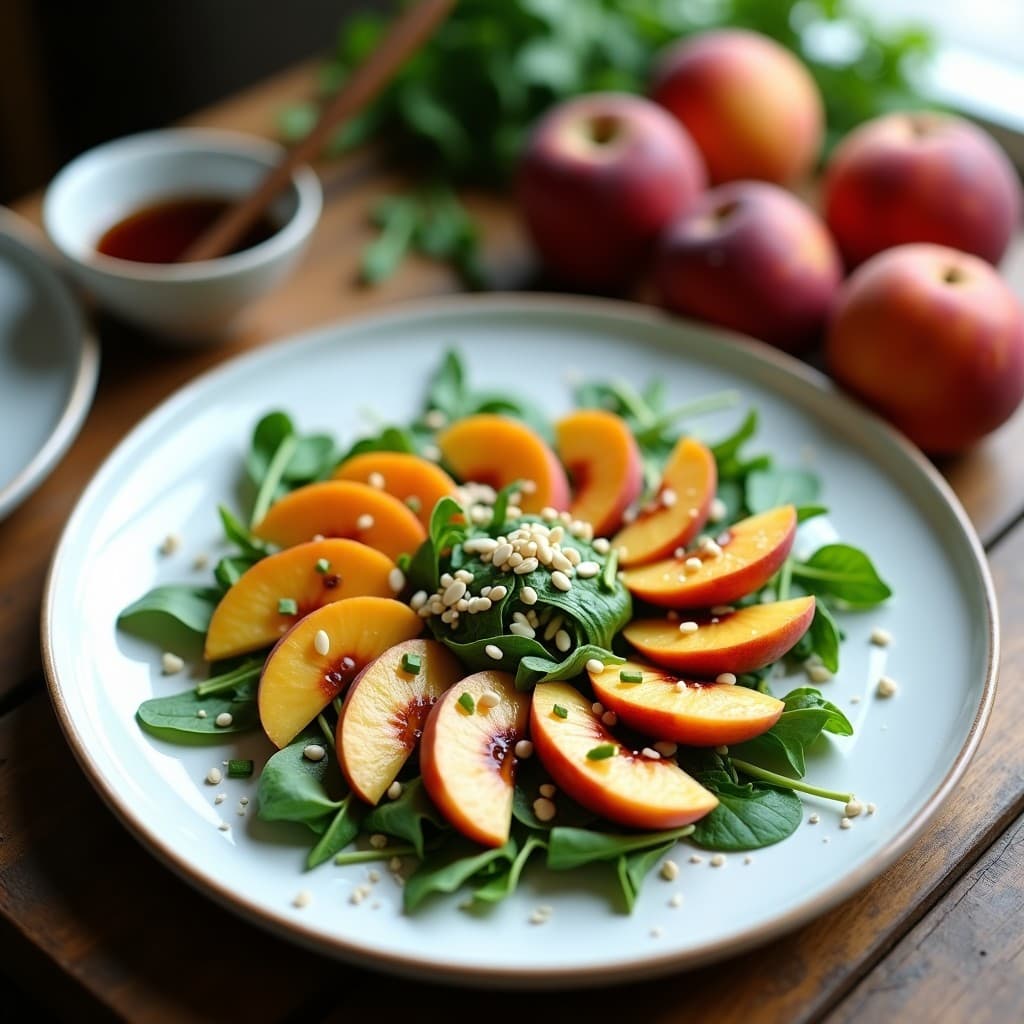 Ensalada de Nectarinas y Rúcula con Vinagreta de Vinagre de Arroz: Receta China Sin Gluten