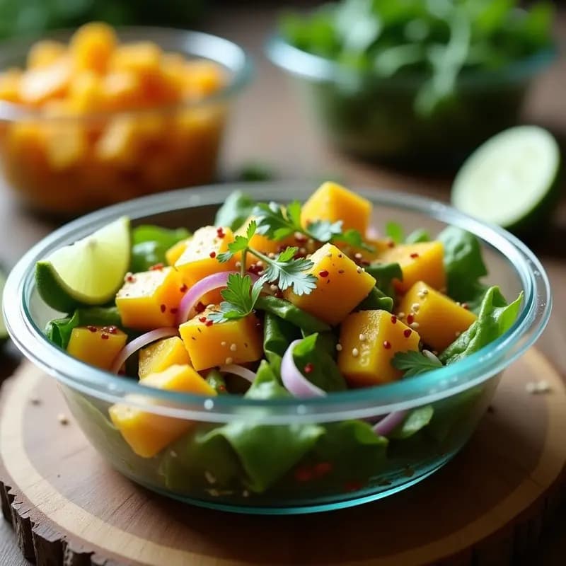 Ensalada de Nopales y Mango con Vinagreta de Chili de Árbol: Receta Mexicana Sin Gluten para Tupper