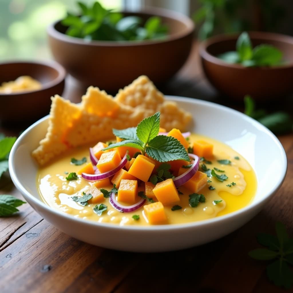 Ensalada de Papadum con Yogur de Soja y Mango: Receta India Vegana y Crujiente