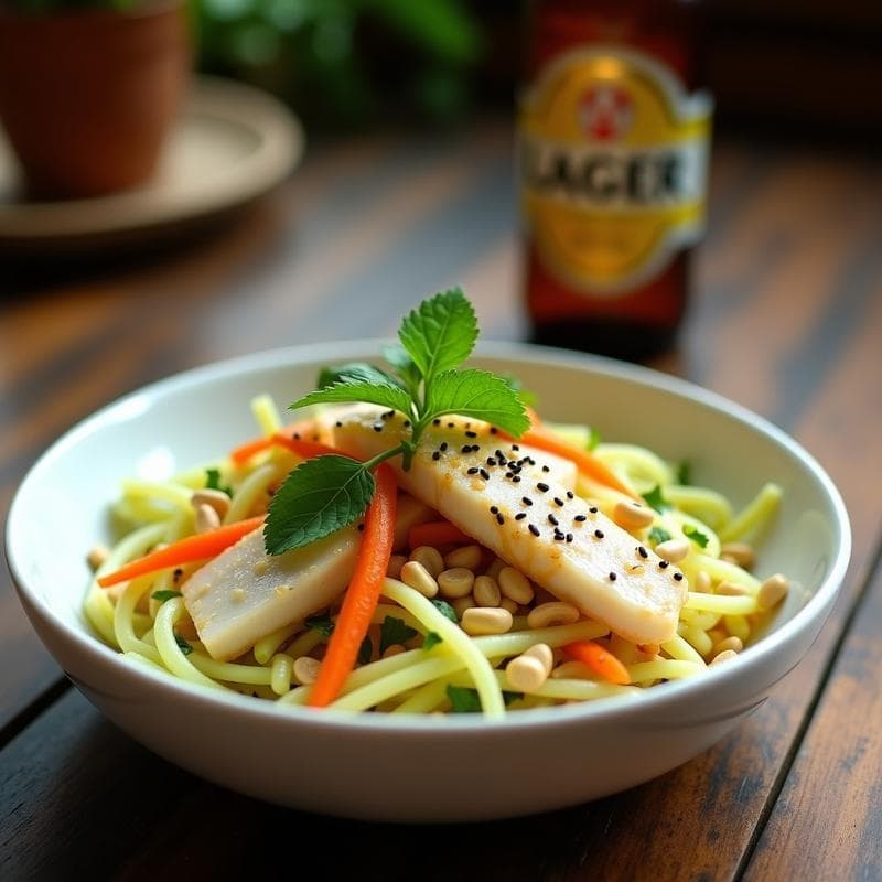 Ensalada de Papaya Verde y Bacalao a la Lager: Receta Tailandesa con Toque Mexicano