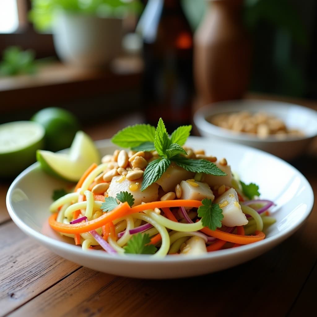 Ensalada de Papaya Verde y Cacahuates con Vinagreta de Limón y Pescado: Receta Vietnamita