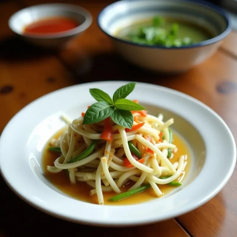 Ensalada de Papaya Verde y Cangrejo con Aliño de Lima y Pimienta de Sichuán: Receta Tailandesa Exótica