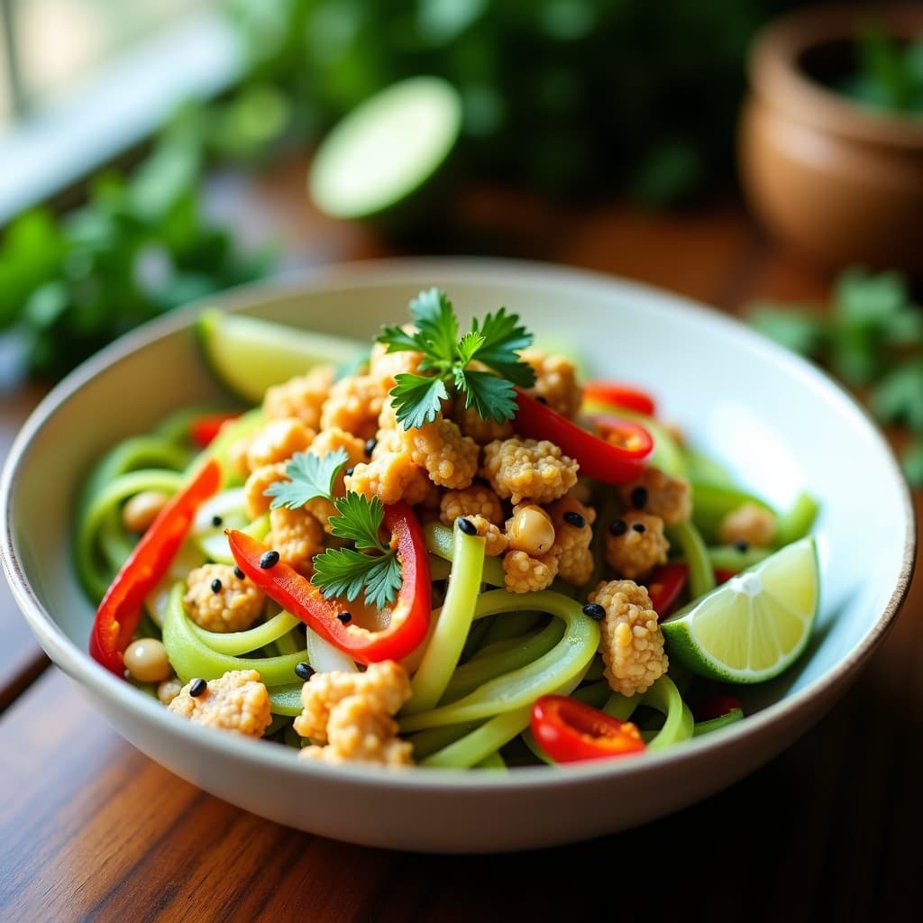 Ensalada de Papaya Verde y Cangrejo de Jackfruit con Vinagreta de Lima y Cilantro: Receta Vegana Fusion