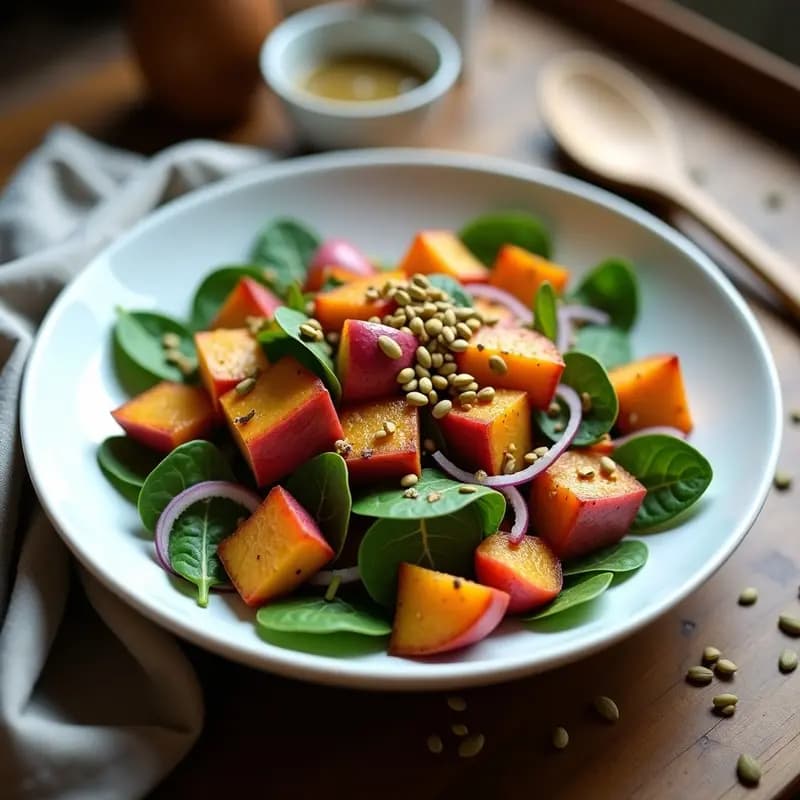 Ensalada de Patata, Boniato y Espinacas: Receta Vegana Alta en Hierro y Energía