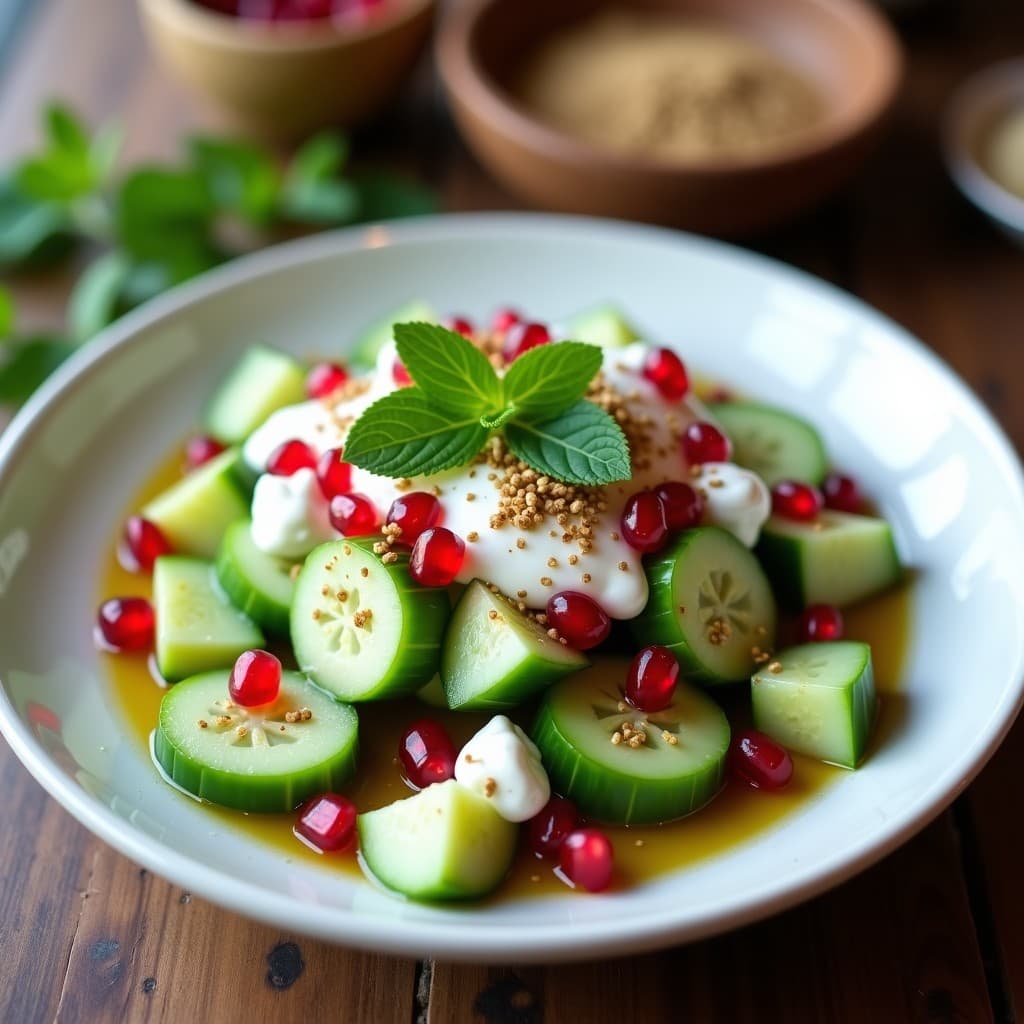 Ensalada de Pepino y Yogur con Granos de Granada y Menta: Receta Iraní Refrescante y Light