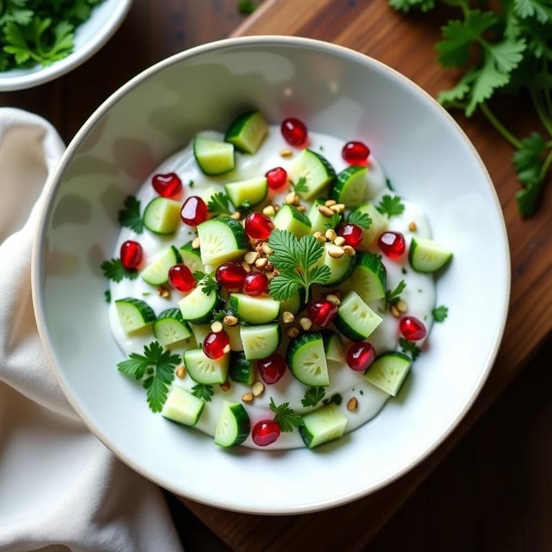Ensalada de Pepino y Yogur con Hierbas Frescas: Receta Iraní Refrescante y Sin Gluten