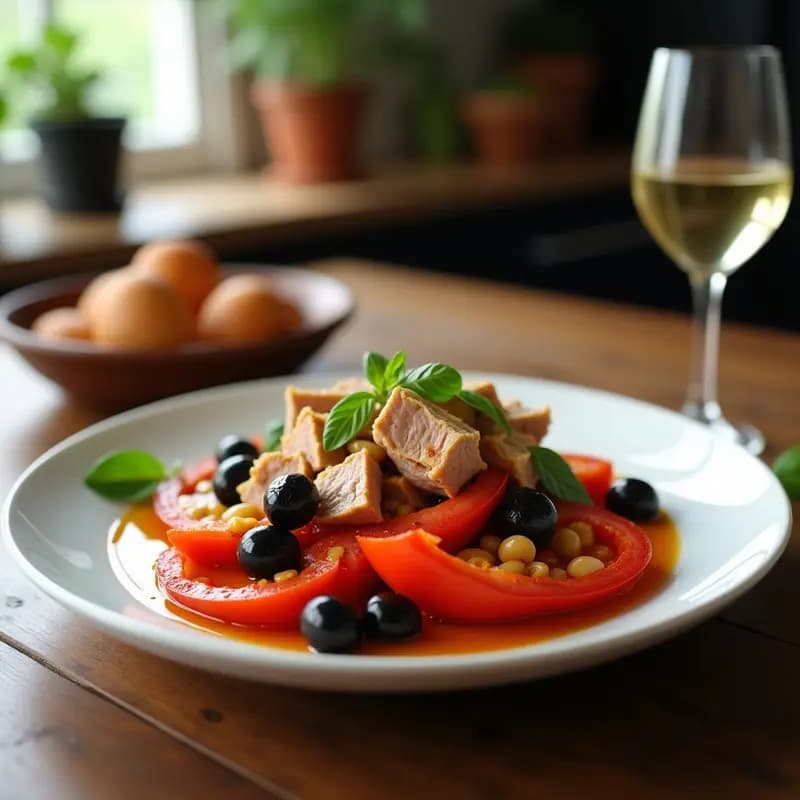 Ensalada de Pimientos Asados con Ventresca y Aceitunas: Entrante Andaluz Fresco