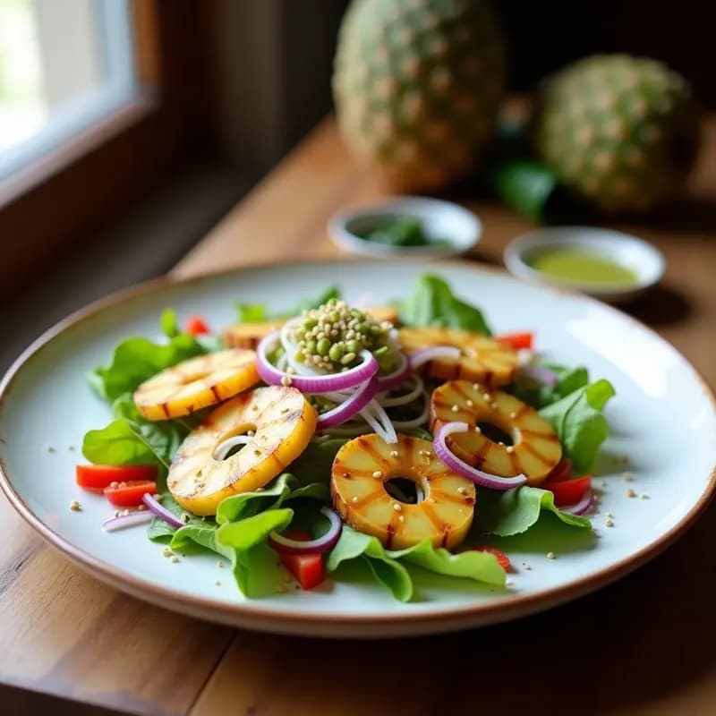 Ensalada de Piña Asada y Canónigos con Vinagreta de Wasabi: Receta Fusion Japonés-Español