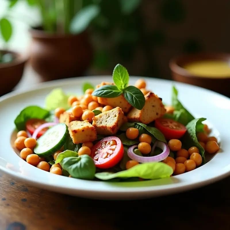 Ladder Toss Salad con Pollo Tandoori: Ensalada India con Crujiente de Garbanzo