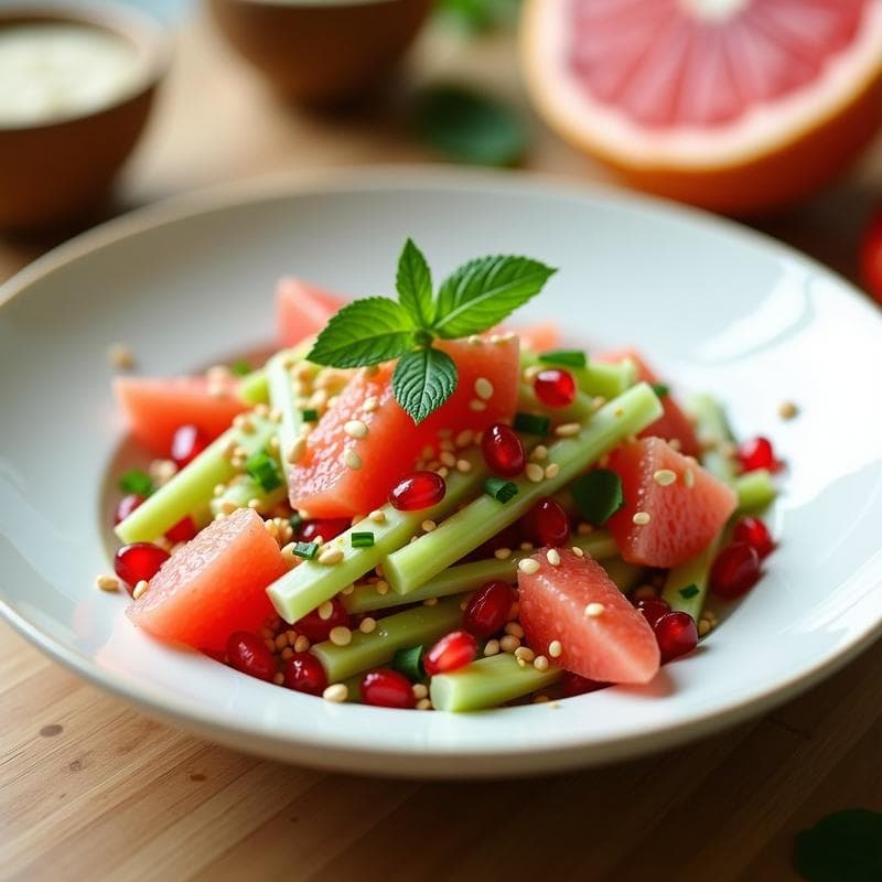Ensalada de Pomelo, Apio y Granos de Granado con Vinagreta de Sésamo: Receta China Detox
