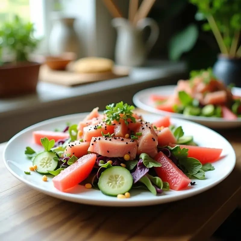 Ensalada de Pomelo Rosa y Ventresca de Atún con Vinagreta de Miso Blanco: Plato Keto en 10 Minutos
