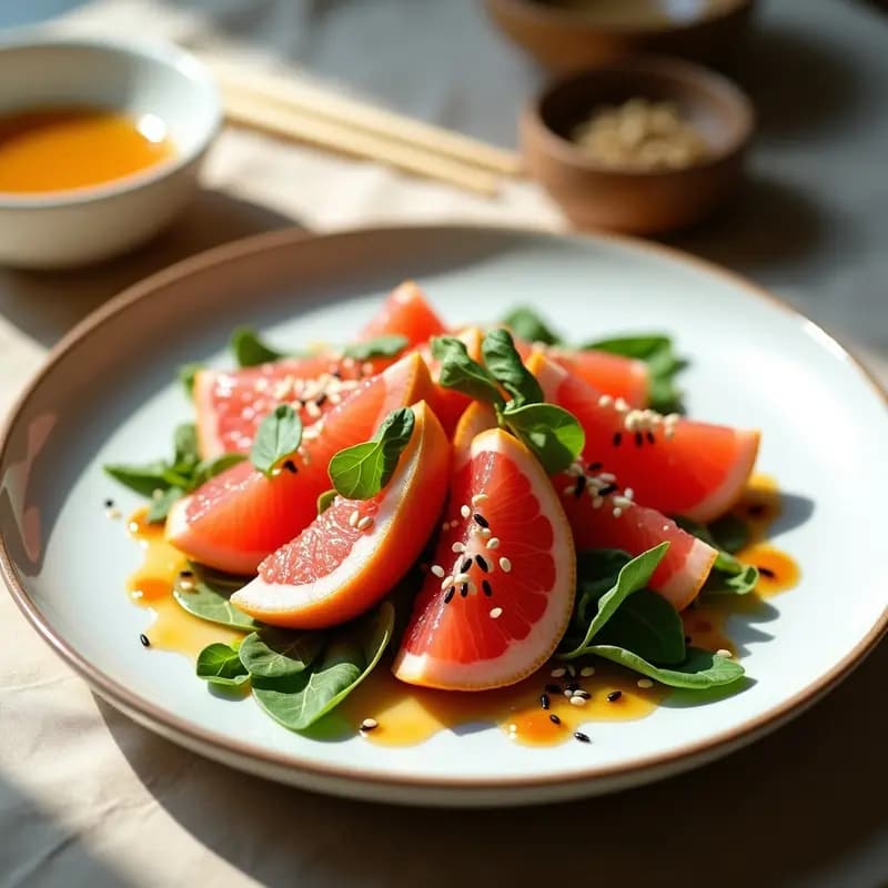 Ensalada de Pomelo y Canónigos con Vinagreta de Sésamo: Receta China Baja en Calorías