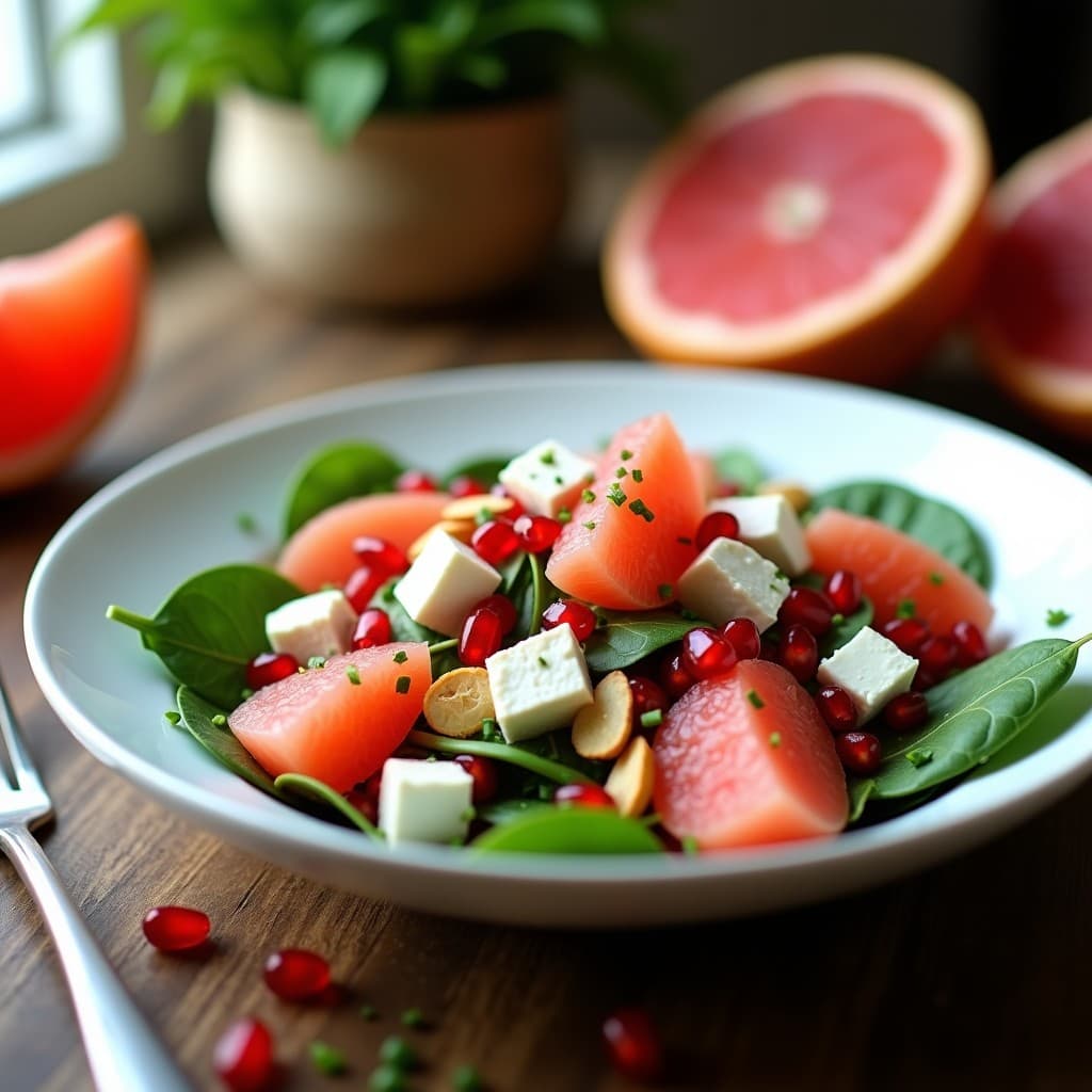 Ensalada de Pomelo Rosa y Queso de Cabra con Vinagreta de Granado: Receta Griega Fresca y Ligera