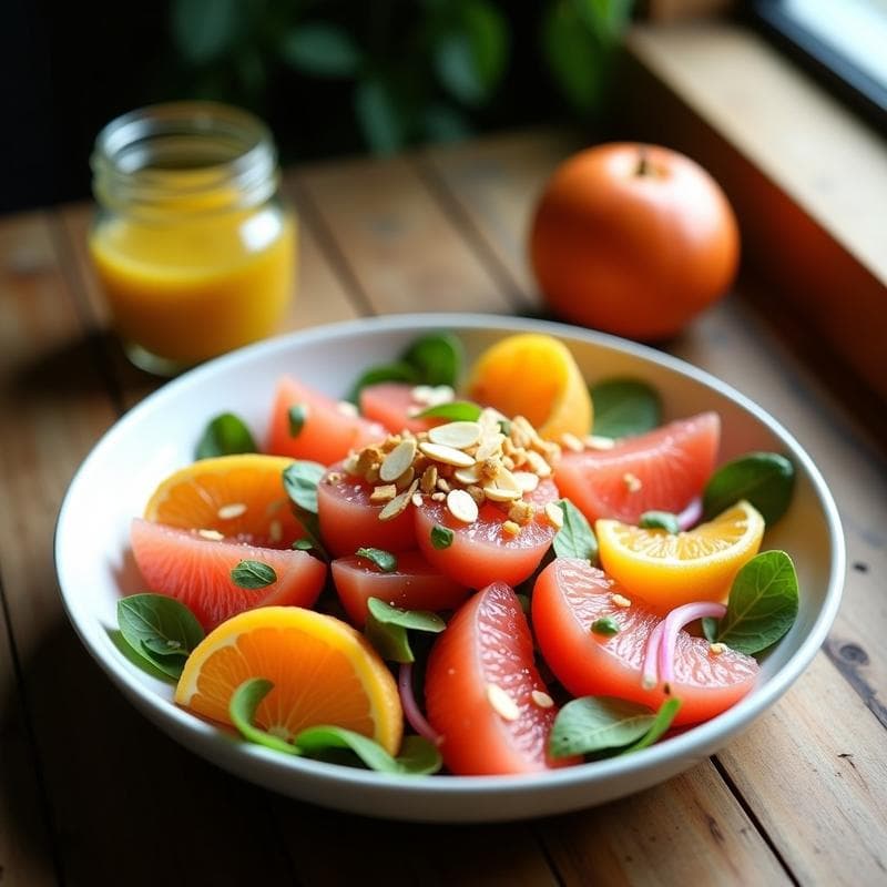 Ensalada de Pomelo Rosa y Granadilla con Vinagreta de Jengibre: Receta Sudafricana Fresca y Vitamínica