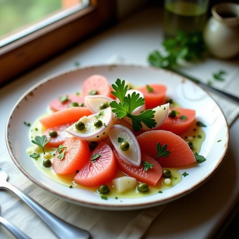 Ensalada de Pomelo Rosa y Ventresca con Vinagreta de Salsa Verde: Receta Portuguesa Fresca