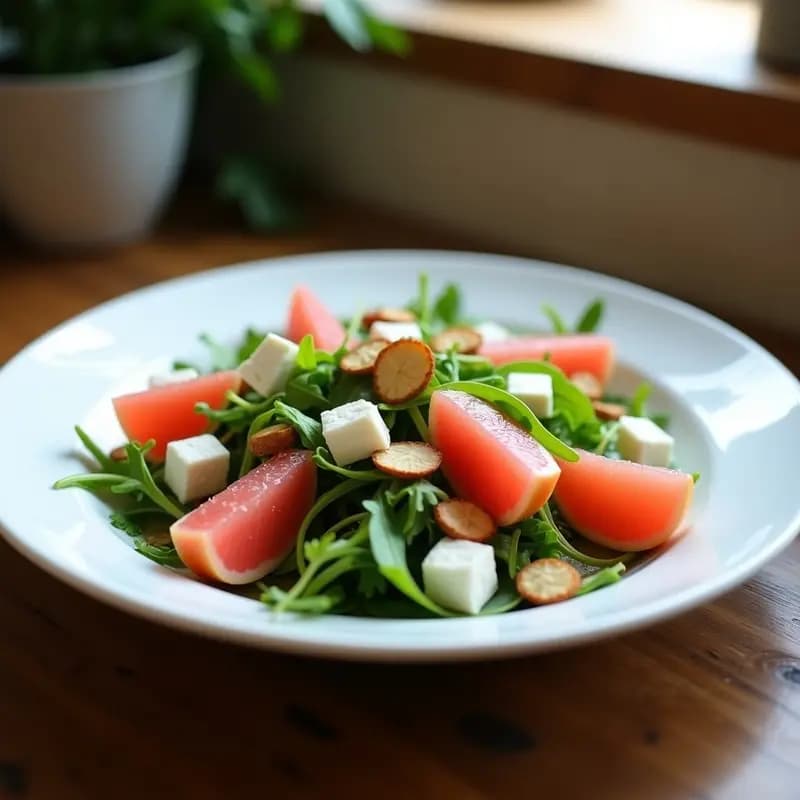 Ensalada de Pomelo, Rúcula y Queso de Almendras: Receta Vegana con Vinagreta de Mostaza