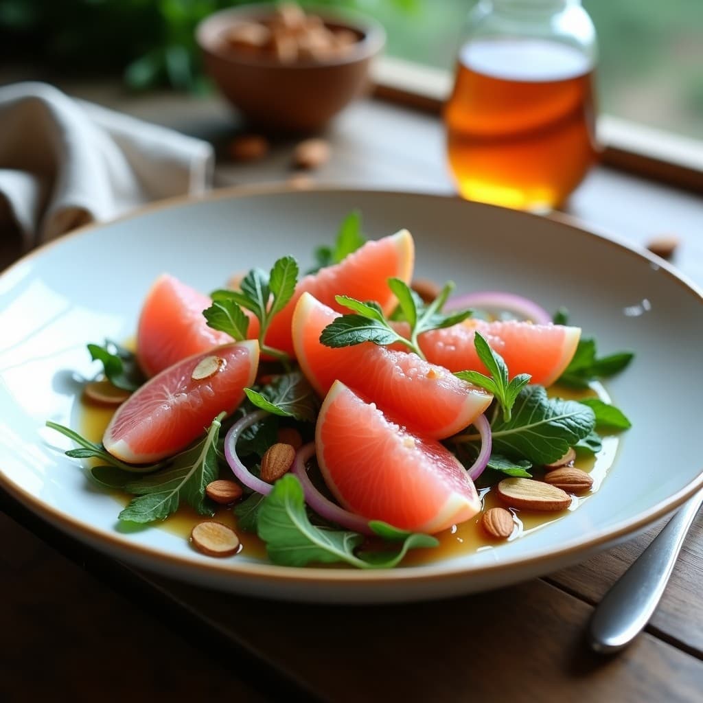 Ensalada de Pomelo Rosa y Rúcula con Vinagreta de Vinagre de Sidra y Miel: Receta Turca Sin Gluten