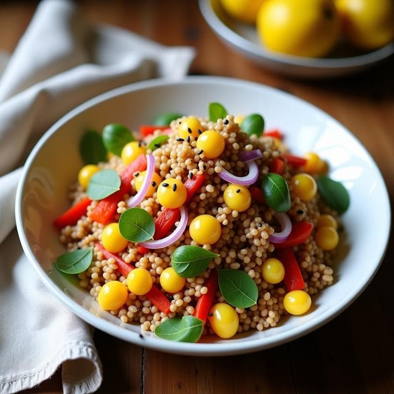Ensalada de Pseudocereales con Granadilla y Aderezo de Limón: Receta Peruana Vegana