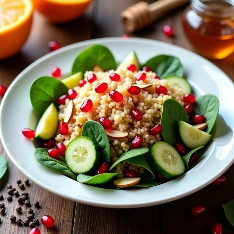 Ensalada de Quinoa y Granada: Receta Fresca con Vinagreta de Naranja y Miel en 15 Minutos