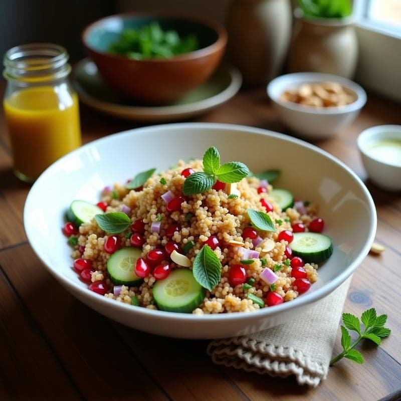 Ensalada de Quinoa y Granada: Receta con Vinagreta de Zaatar y Toque Árabe en 20 Minutos