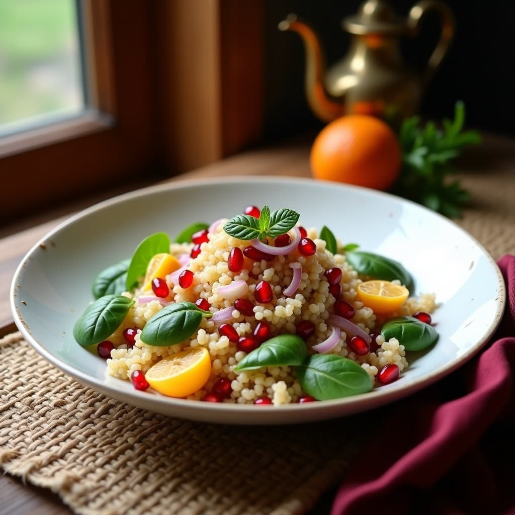 Ensalada de Quinoa y Granadas con Aderezo de Naranja Amarga: Receta Marroquí Alta en Fibra