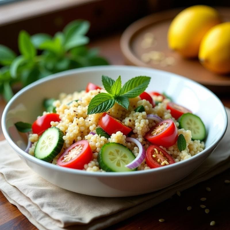 Ensalada de Quintua, Pepino y Hierbabuena con Aderezo de Limón y Aceite de Oliva: Receta Peruana Fresca