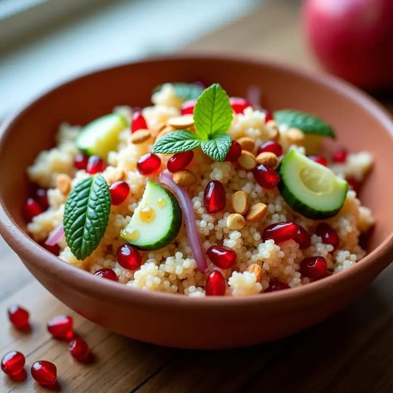 Ensalada de Quinua y Granados con Aderezo de Tamarindo: Receta Árabe y Alta en Fibra