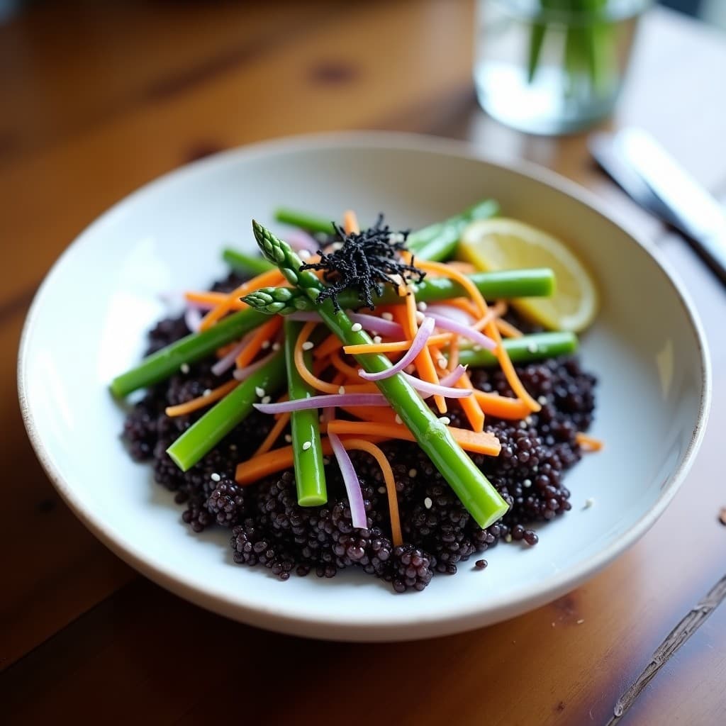 Ensalada de Quinua Negra y Espárragos con Vinagreta de Limón Yuzu: Receta Japonesa Vegana