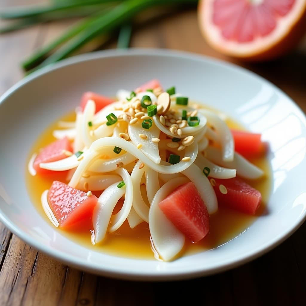 Ensalada de Rábanos Daikon y Pomelo con Vinagreta de Miel de Agave: Receta China Fresca y Crujiente