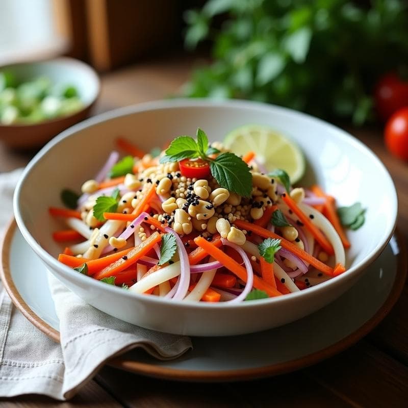 Ensalada de Rábano Daikon, Zanahoria y Cacahuetes: Receta Tailandesa Crujiente y Fresca