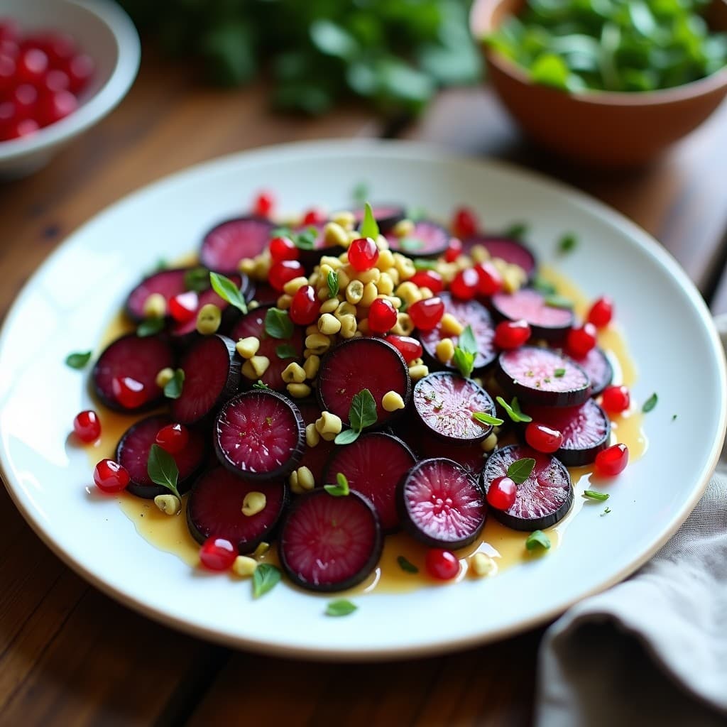 Ensalada de Rábanos Negros y Granado: Receta Persa con Vinagreta de Naranja Amarga