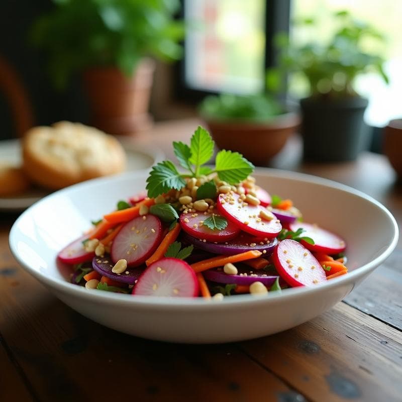 Ensalada de Rábanos, Zanahoria y Cacahuates con Aderezo de Limón y Cilantro: Receta Fresca en 10 Minutos