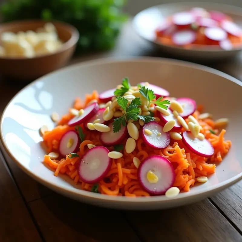 Ensalada de Rábanos y Zanahoria con Aliño de Mostaza y Miel: Receta Crudivegana en 10 Minutos