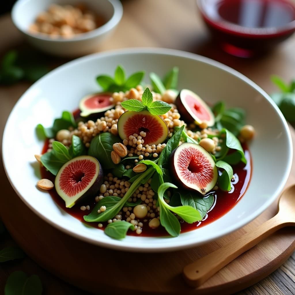 Ensalada de Rúcula y Higos Frescos con Vinagreta de Reducción de Vino Tinto: Receta griega Vegana en 10 Minutos
