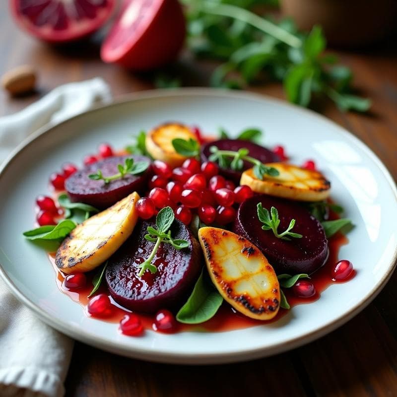 Ensalada de Remolacha Asada y Queso Halloumi con Vinagreta de Granados: Receta Chipriota
