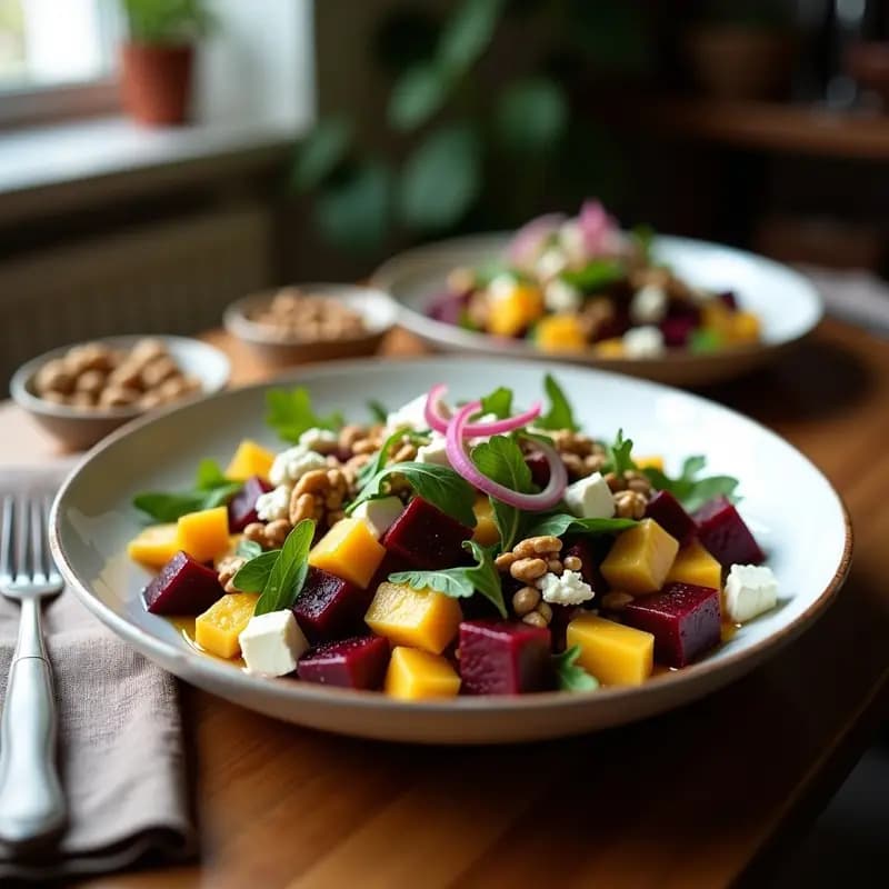 Ensalada de Remolacha Asada con Queso de Cabra y Nueces: Receta Otoñal Sin Gluten