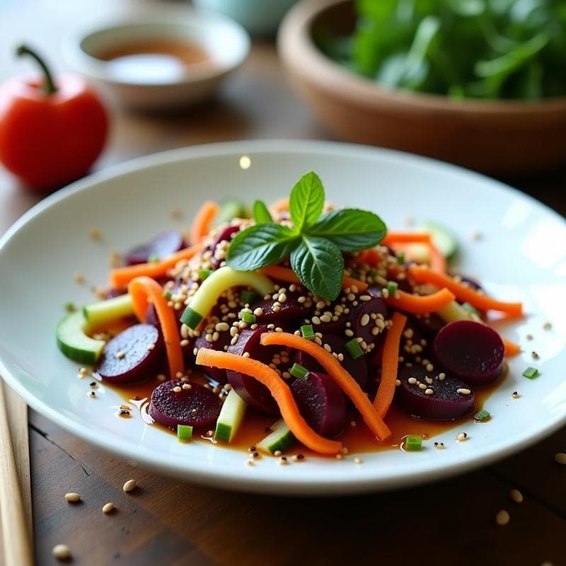 Ensalada de Remolacha Asiática con Sésamo: Receta Crudivegana en 10 Minutos
