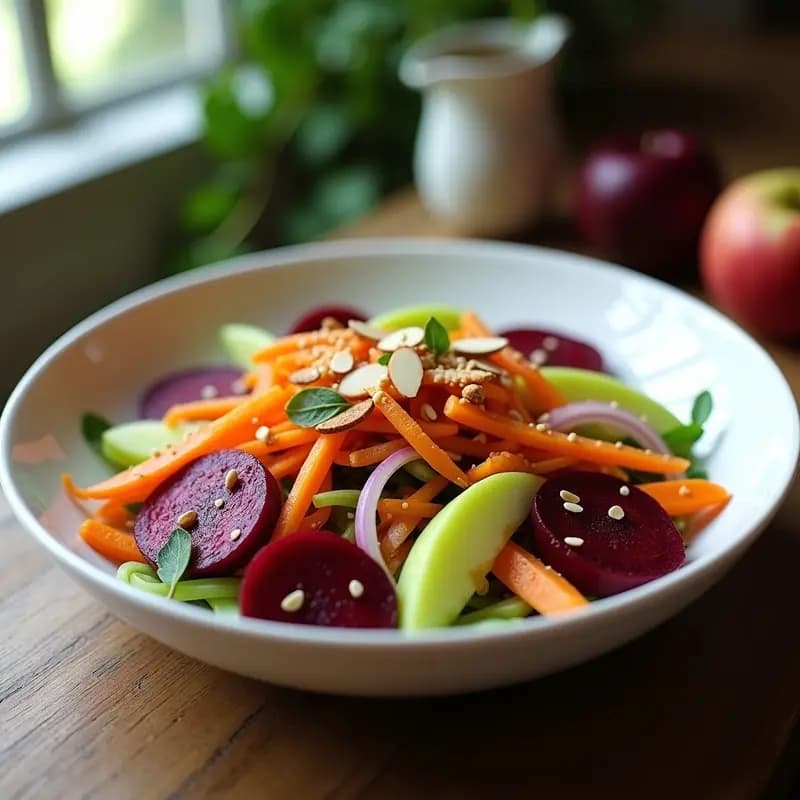 Ensalada de Remolacha Cruda y Crudités: Receta Vegana y Alta en Fibra en 15 Minutos